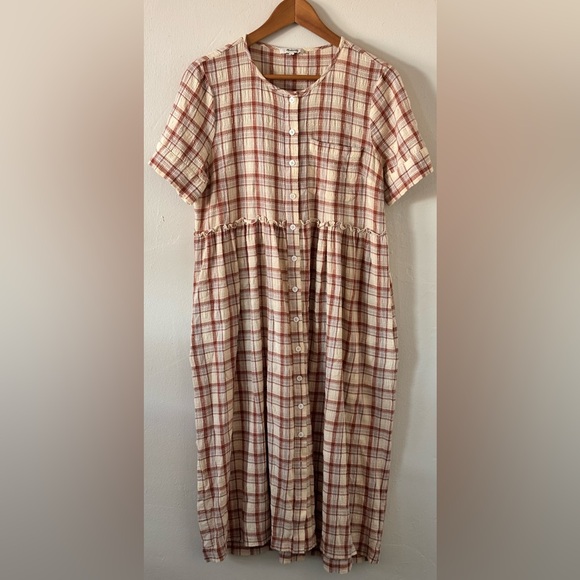 Madewell Plaid Pocket Midi Shirtdress Cotton Blend Women’s Size Medium - Picture 3 of 9